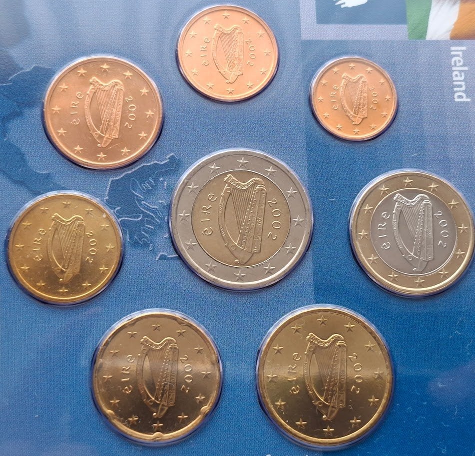 Ierland 2002 First Official issue Euro coins UNC, Verzenden, Italië, 2 euro, Setje