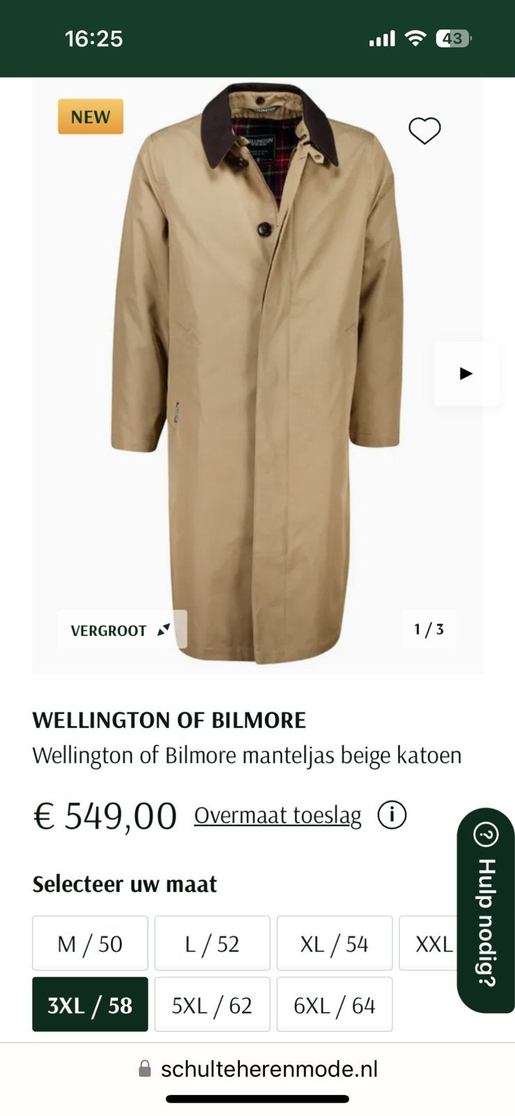 Herenjas | Wellington of Bilmore | Maat 58 | Nieuw, Verzenden, Zo goed als nieuw, Regenjas