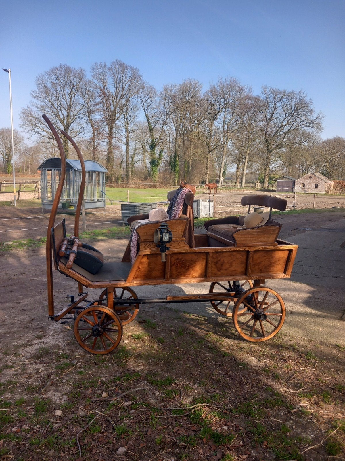 Te koop prachtig massief houten ponywagentje, Merrie, Dressuurpaard, 0 tot 2 jaar