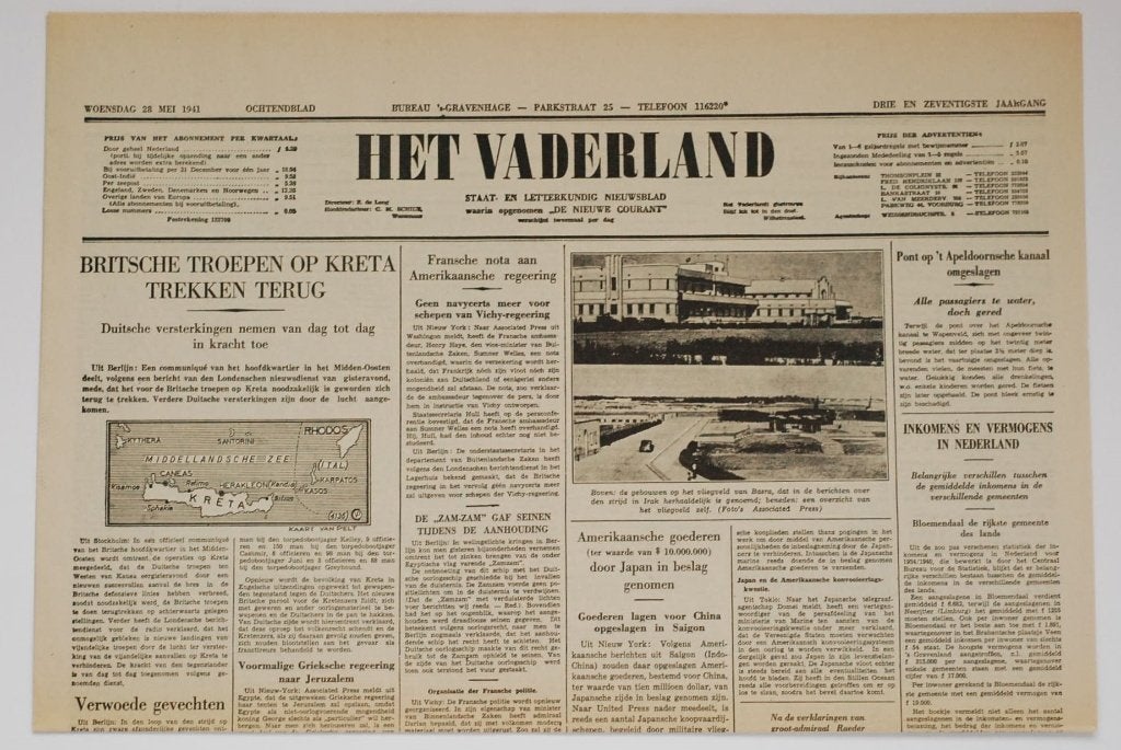 28 mei 1941 Het Vaderland  Herdruk krant Tweede Wereldoorlog, Verzamelen, Zo goed als nieuw, Verzenden, Amsterdam, Overige soorten