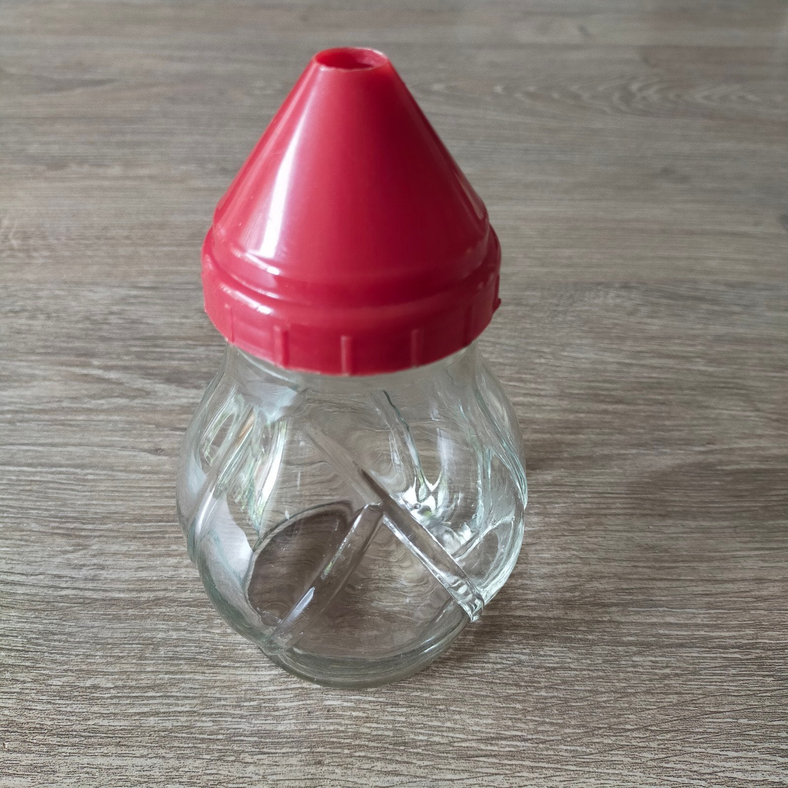 Vintage suikerstrooier. Glazen pot met kunststof deksel, Antiek en Kunst, Ophalen of Verzenden