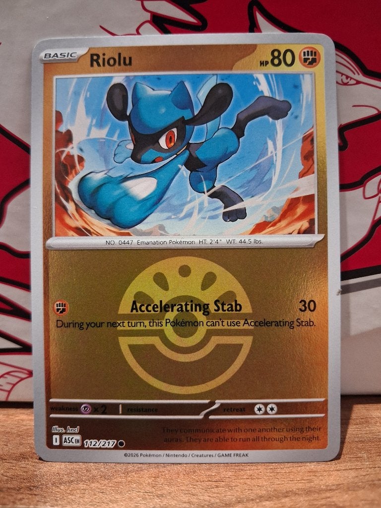 Pokemon Riolu ASC 112/217 pokeball, Ophalen of Verzenden, Nieuw, Losse kaart