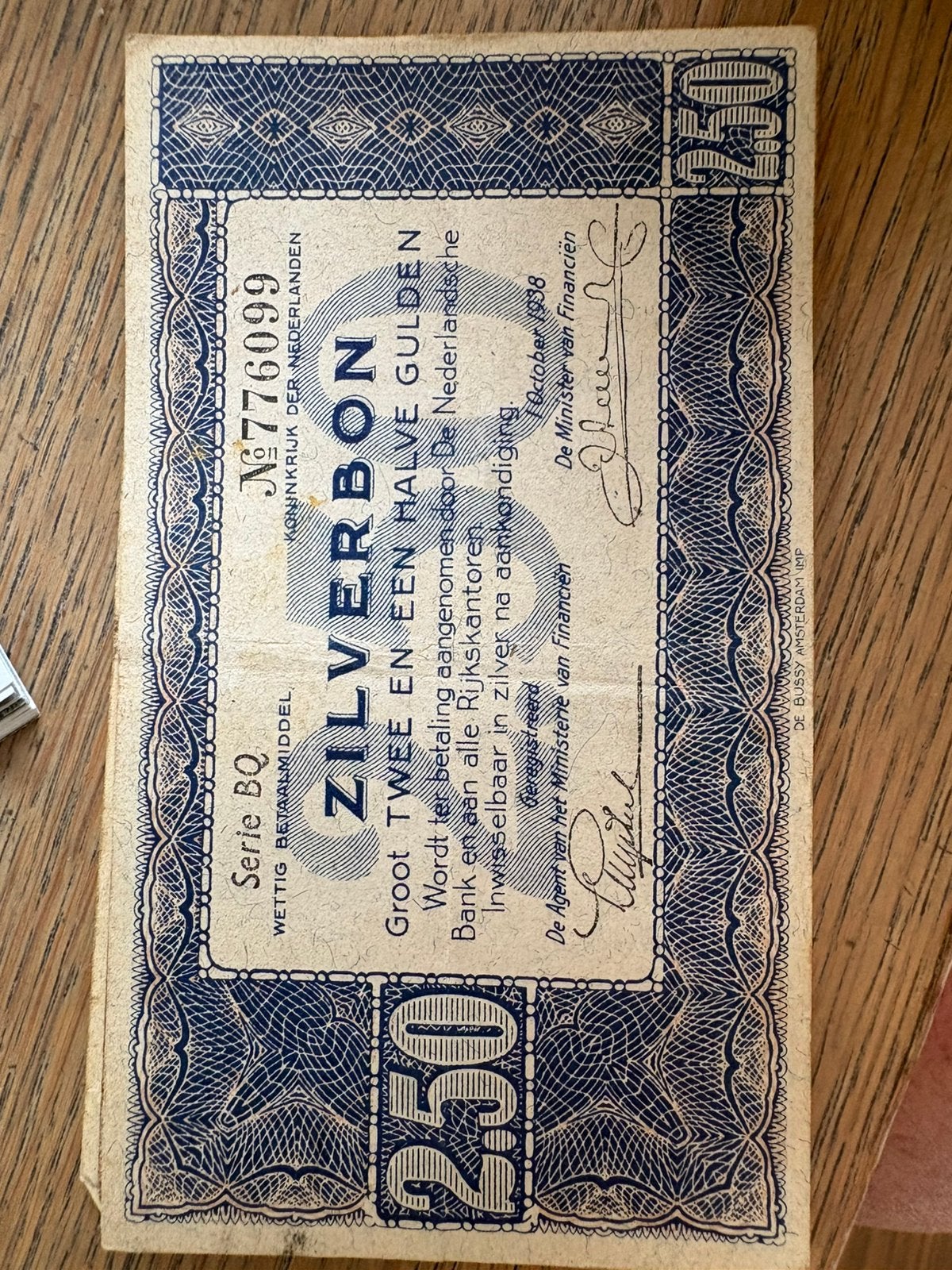 Zilverbon 2,5 gulden, Postzegels en Munten, Bankbiljetten | Nederland, Ophalen, 2½ gulden, Los biljet