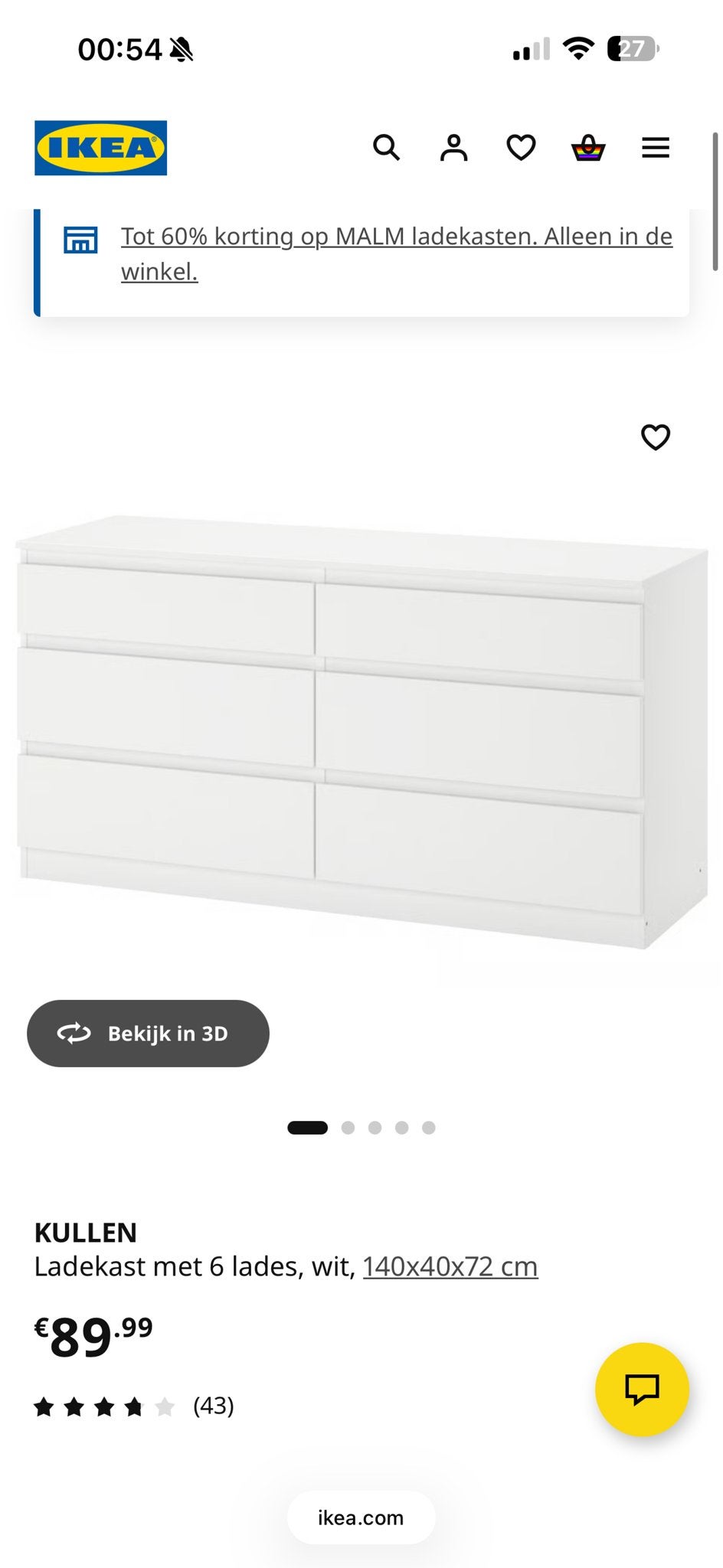 IKEA KULLEN Ladekast met 6 lades,, Huis en Inrichting, Kasten | Ladekasten, Overige materialen, Gebruikt, 100 tot 150 cm, 5 laden of meer