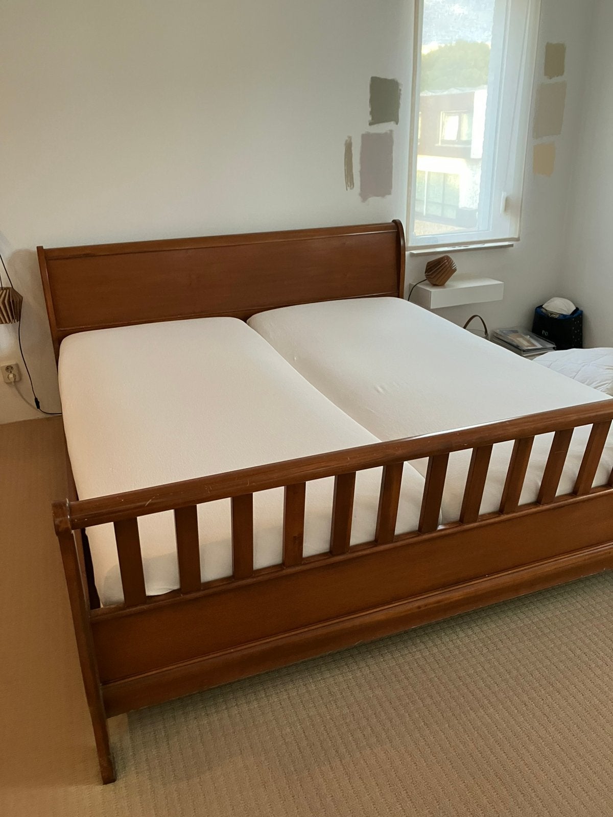 2 persoons bed.  1.80 x 2 mtr, kersenhout met auping bodem, Huis en Inrichting, Ophalen, Gebruikt, Bruin, Tweepersoons