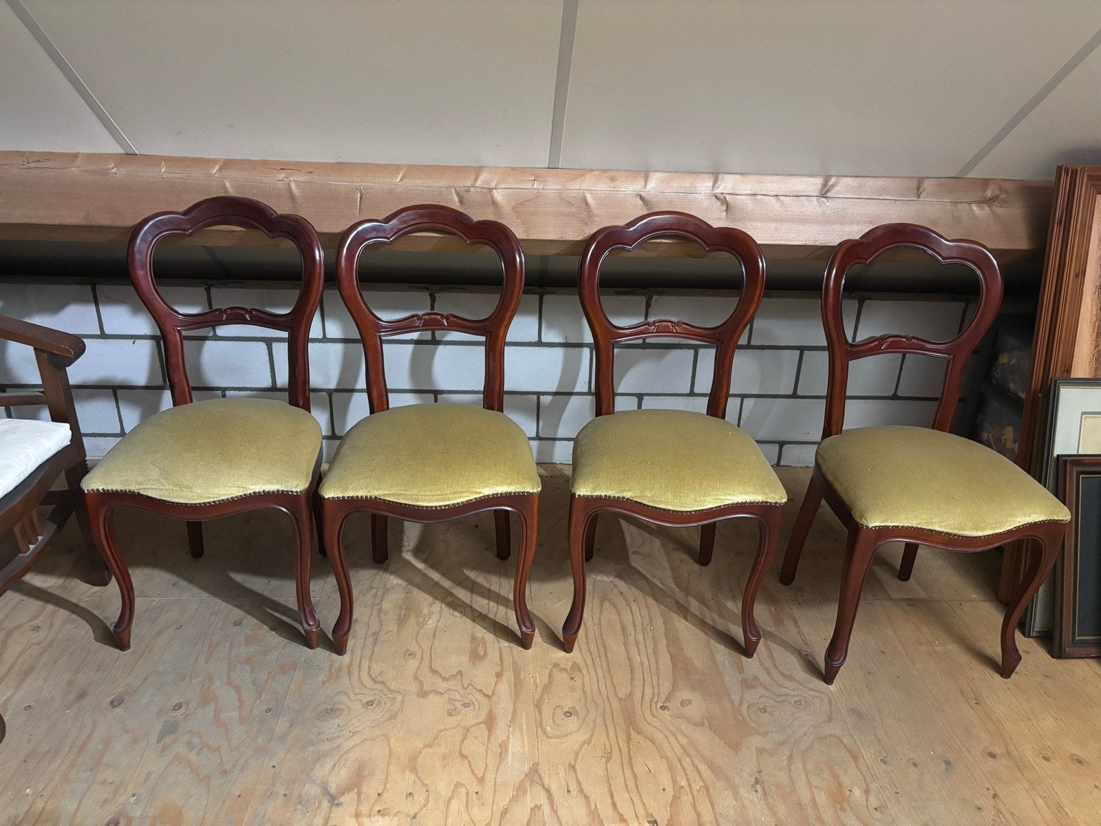 Set van 4 antieke stoelen met gestoffeerde zitting, Antiek en Kunst, Ophalen of Verzenden