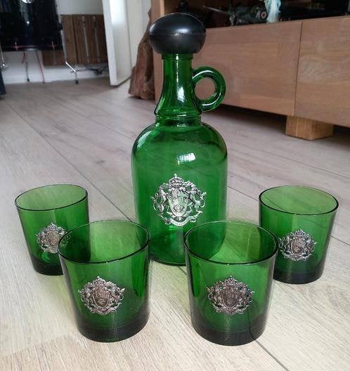 Vintage Whisky set van groen glas, Ophalen of Verzenden