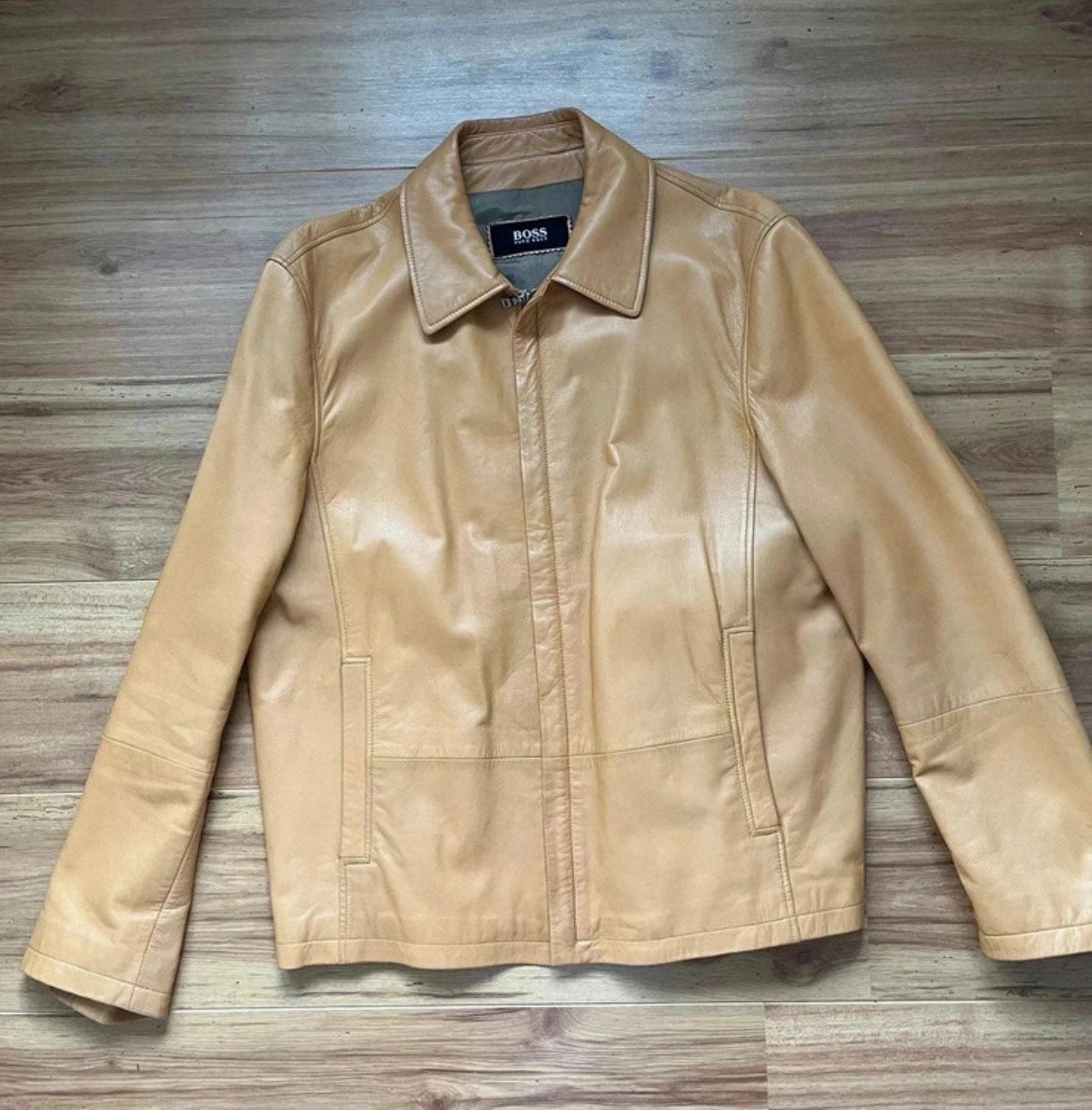 Hugo Boss Vintage Leren Jas - Maat M, Verzenden, Zo goed als nieuw, Maat 48/50 (M), Beige