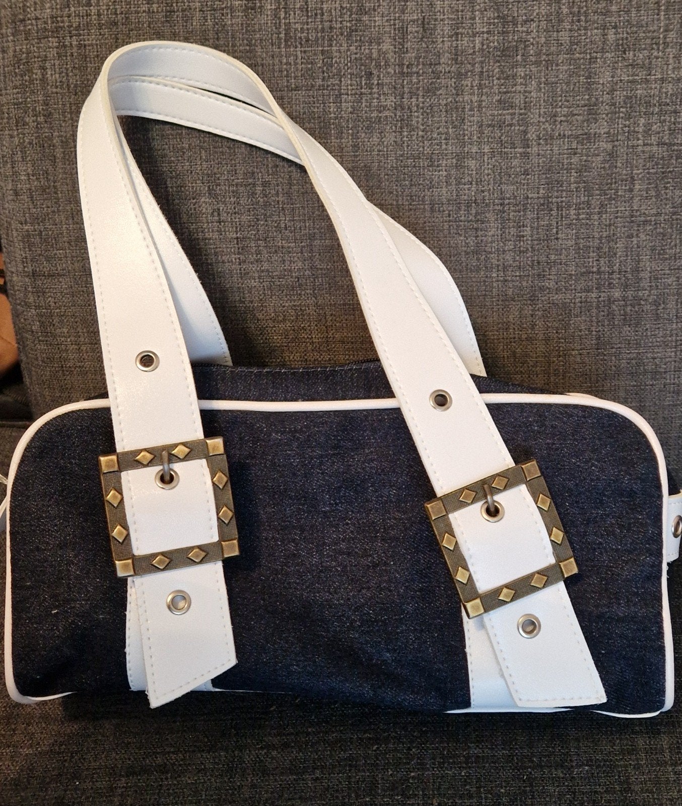 Denim handtasje met witte accenten, Ophalen, Nieuw, Blauw, Handtas