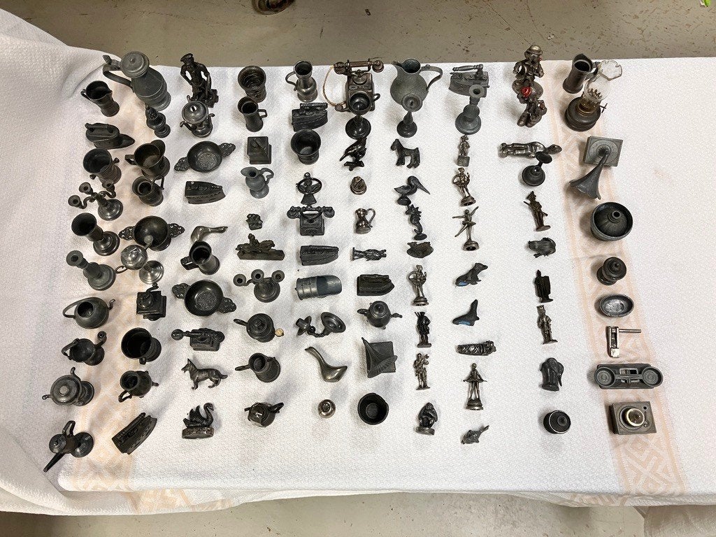 Partij tinnen miniaturen 100 stuks voor hobby en handel, Antiek en Kunst, Ophalen of Verzenden