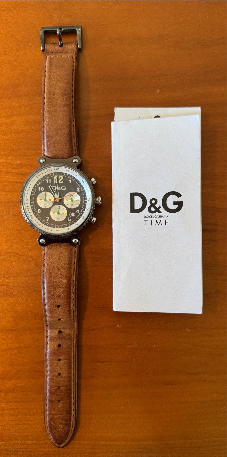 D&G Time Dolce & Gabbana herenhorloge met leren band, Overige merken, Staal, Polshorloge, Ophalen of Verzenden