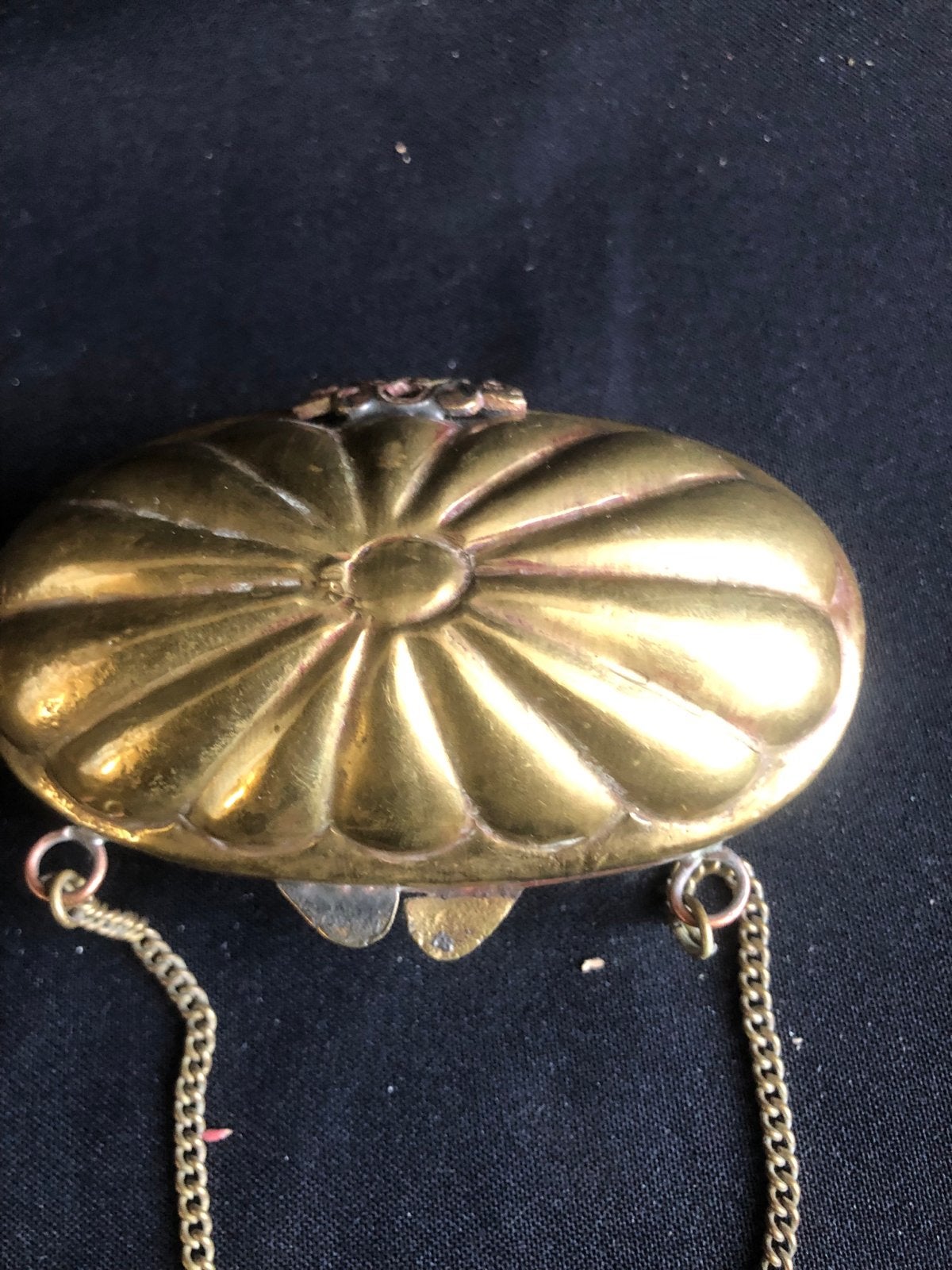 Antiek Koperen Rozenkrans Doosje met Ketting, Ophalen of Verzenden, Koper