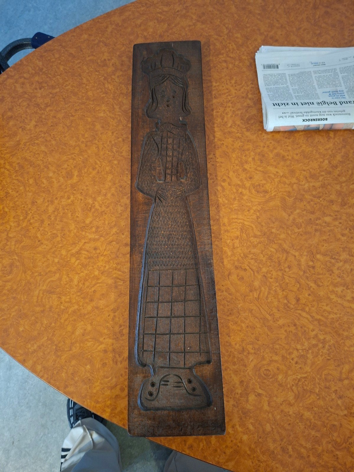 Antieke houten speculaasplank - Vrouw met kroon, Ophalen of Verzenden