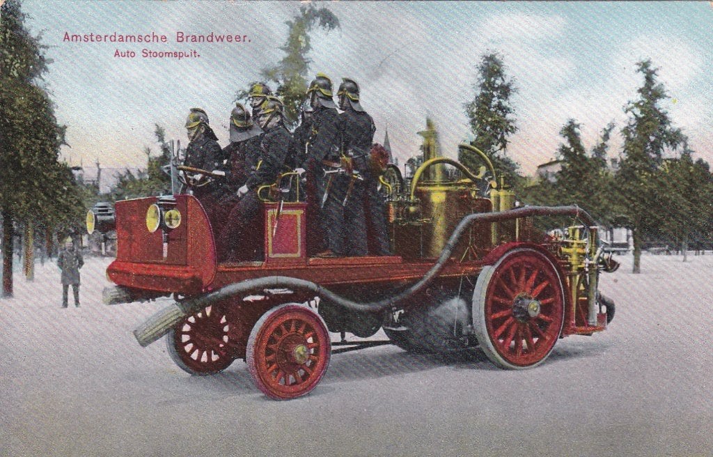Ansichtkaart Amsterdamse Brandweer Auto Stoomspuit, Ophalen of Verzenden, Voor 1920, Ongelopen, Noord-Holland