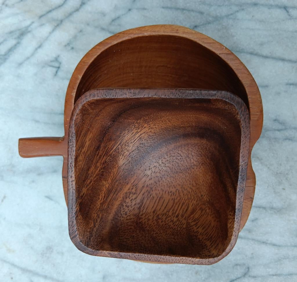 Vintage pindaset/partyset - teakhouten 4 stuks (FB8), Overige materialen, Ophalen of Verzenden, Overige stijlen, Schaal of Schalen