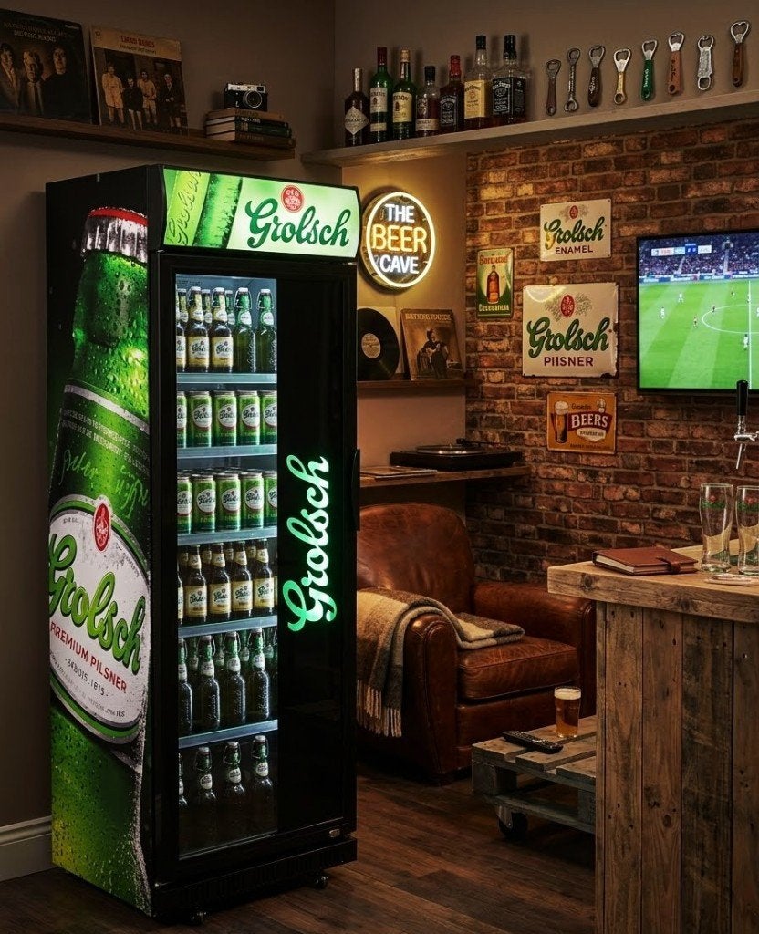 Grolsch Bier KS koelkast met reclame De Kornschuur, Zonder vriesvak, 200 liter of meer, Nieuw, 160 cm of meer