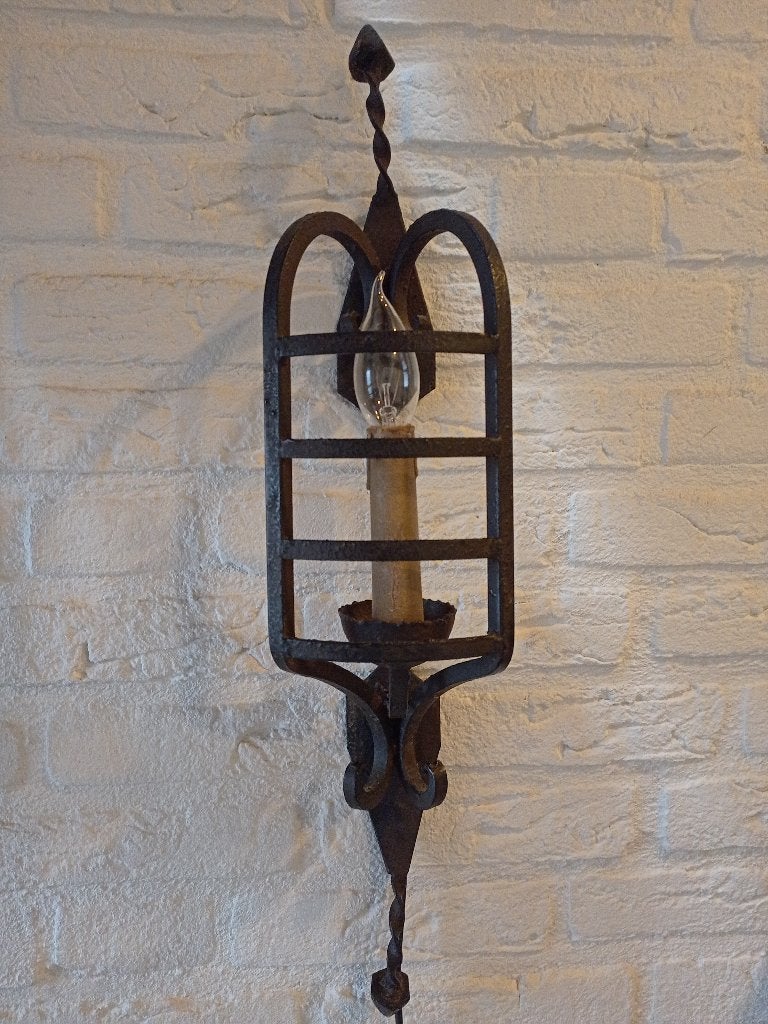 Antieke wand/muurlamp Vintage gietijzer bruin, Ophalen
