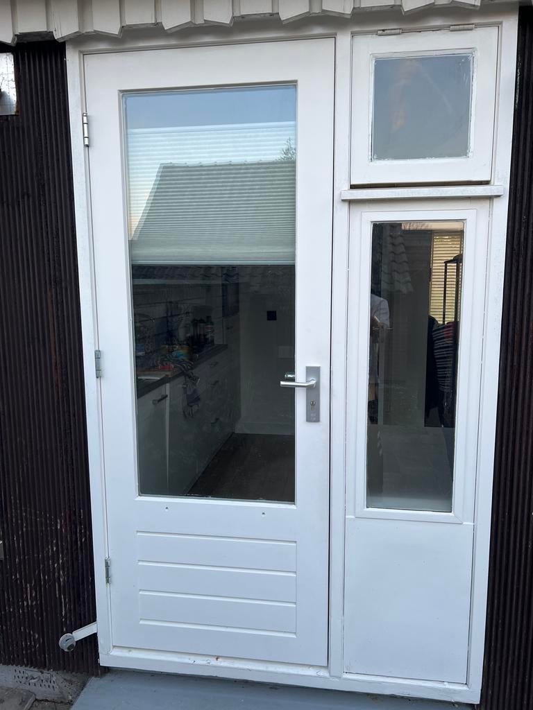 Witte deur met kozijn en glas, Gebruikt, 80 tot 100 cm, Ophalen of Verzenden, Buitendeur