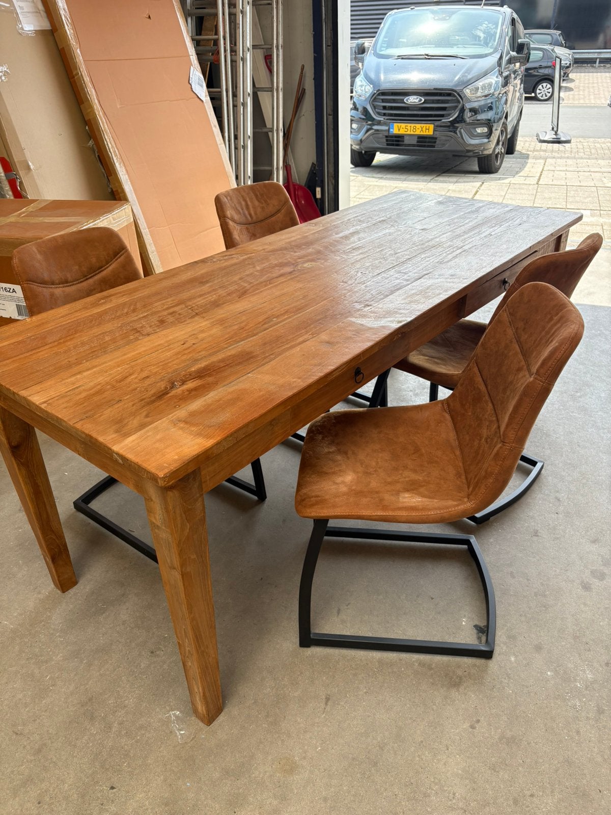 Set teak eetkamertafel+ eetkamerstoelen, Ophalen, Teakhout, 50 tot 100 cm, Zo goed als nieuw