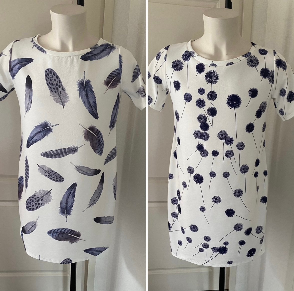 2 stuks jurken wit met blauw maat L/XL veren bloemen, Kleding | Dames, Blauw, Maat 46/48 (XL) of groter, Ophalen of Verzenden