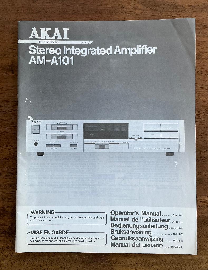 Akai AM-A101 Versterker - Handleiding, Ophalen of Verzenden, Zo goed als nieuw, Minder dan 60 watt, Overige merken