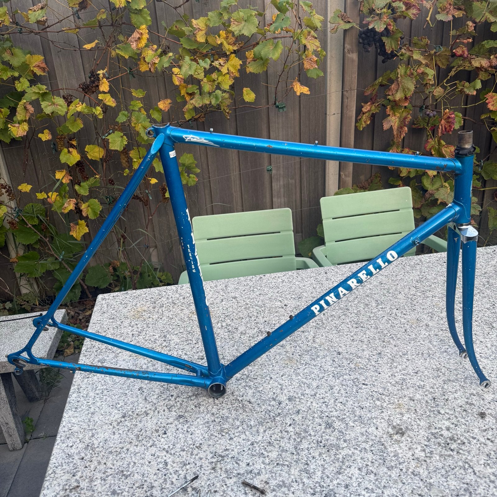 Pinarello racefiets frame met voorvork - Blauw treviso 1981, Fietsen en Brommers, Frame, Gebruikt, Staal, Ophalen of Verzenden