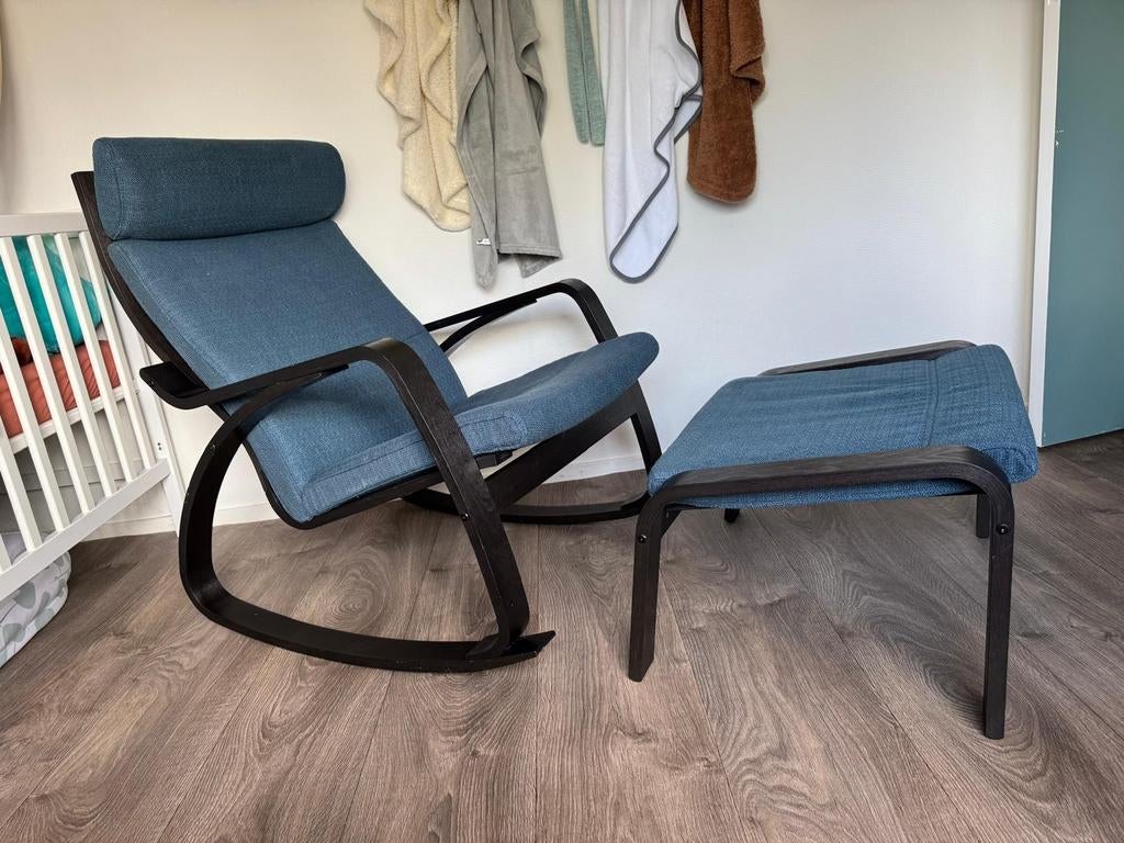 Ikea Poäng schommelstoel incl. Voetenbank, Ophalen, Zo goed als nieuw, 75 tot 100 cm, 50 tot 75 cm