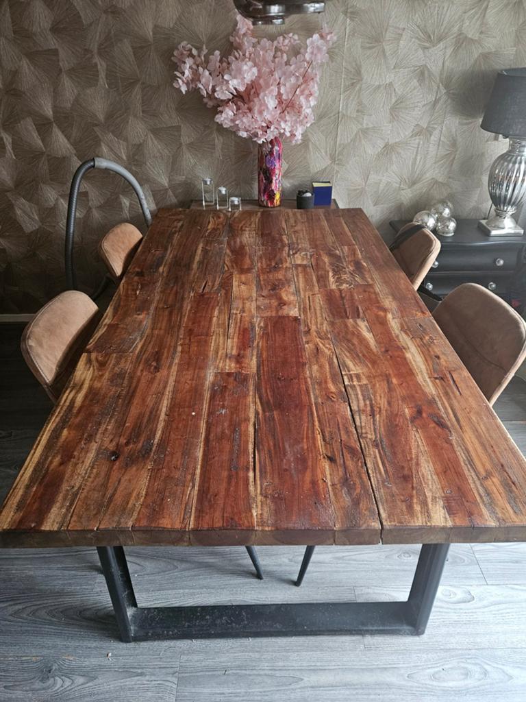 Zware eettafel van Indonesisch botenhout, Ophalen, Rechthoekig, 150 tot 200 cm, 50 tot 100 cm