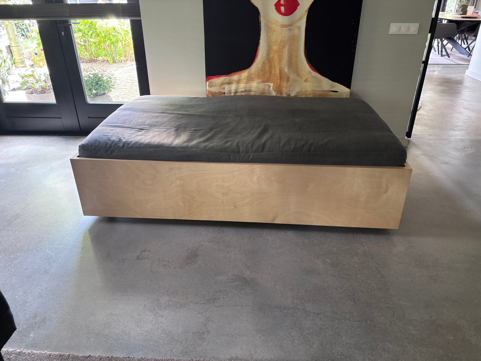 Maatwerk daybed / loungebank van berkenhout incl. kussen, Huis en Inrichting, Ophalen, Gebruikt, Rechthoekig