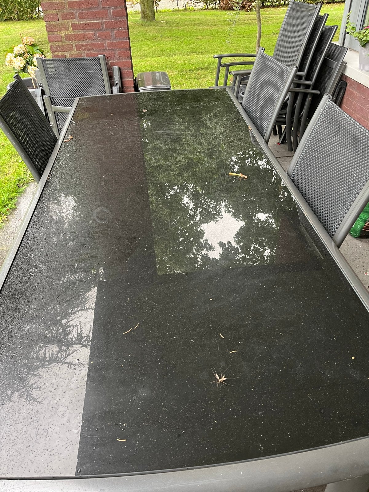 Tuinset 1m x 2.20m met 8 stoelen (6 stapel, 2 klap), Tuin en Terras, Ophalen, Overige materialen, Gebruikt, Eettafel