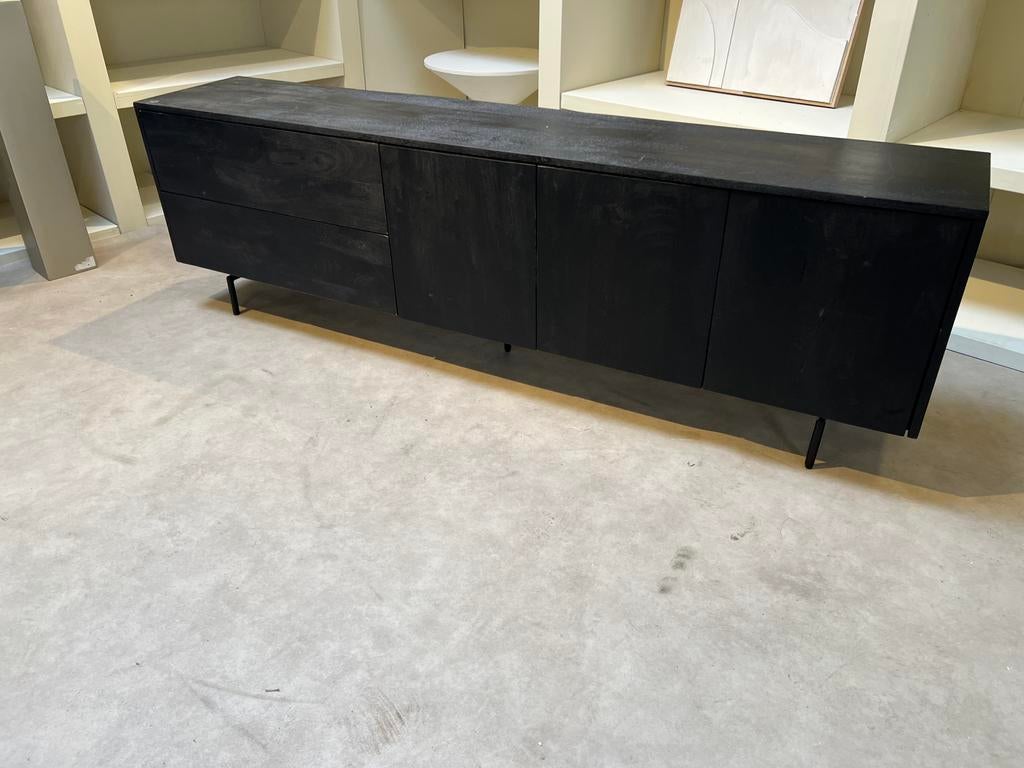 Tv meubel mangohout zwart 200cm, Info@savoireinteriors.com, 150 tot 200 cm, Van haestrechtstraat 15d, Ophalen of Verzenden