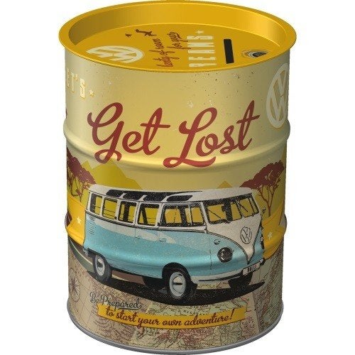 Volkswagen get lost oil barrel reclame spaarpot van metaal, Ophalen of Verzenden, Nieuw, Auto's