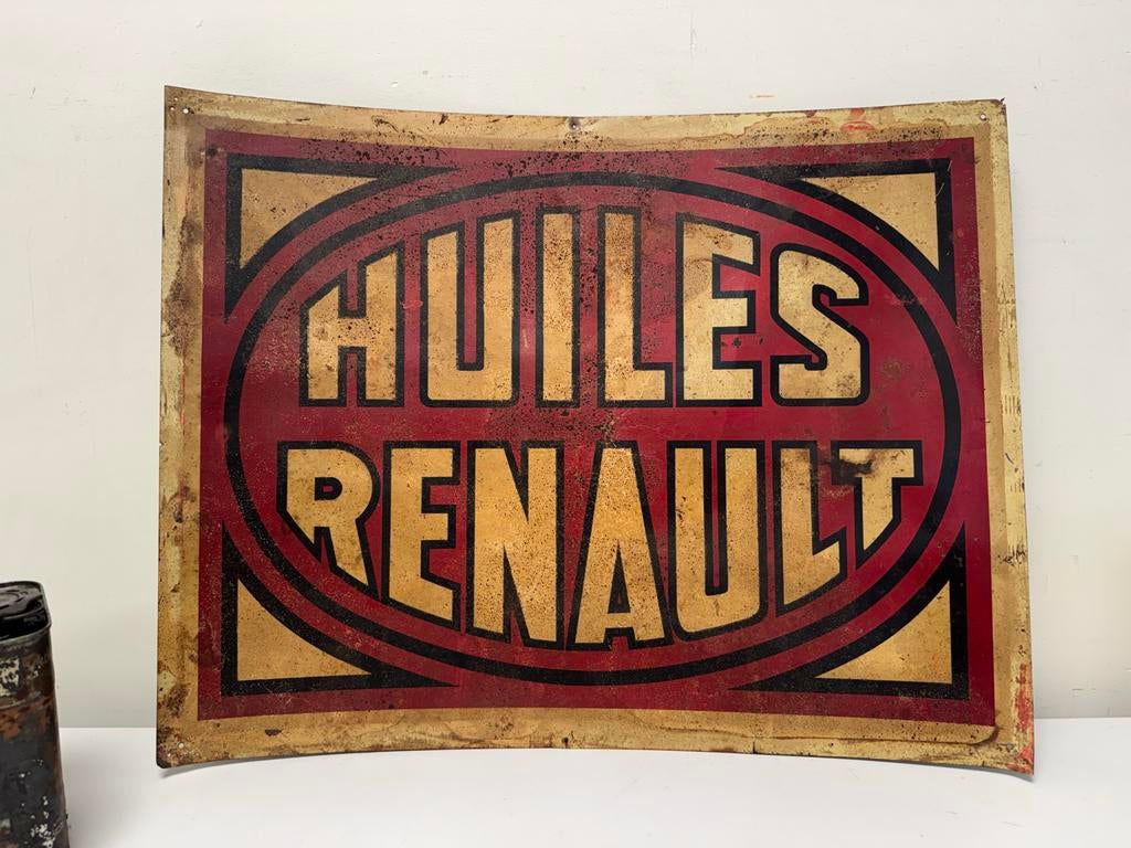 Vintage Reclamebord Huiles Renault, Verzamelen, Merken en Reclamevoorwerpen, Ophalen, Reclamebord, Gebruikt, .