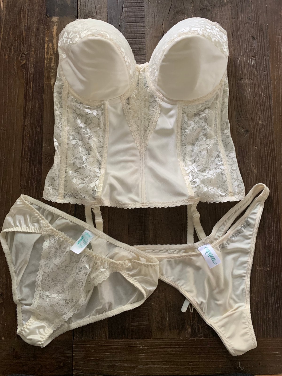 Poirier Carnival prachrige set body slip string xl 80 DD, Ophalen of Verzenden, Beige, Body of Korset