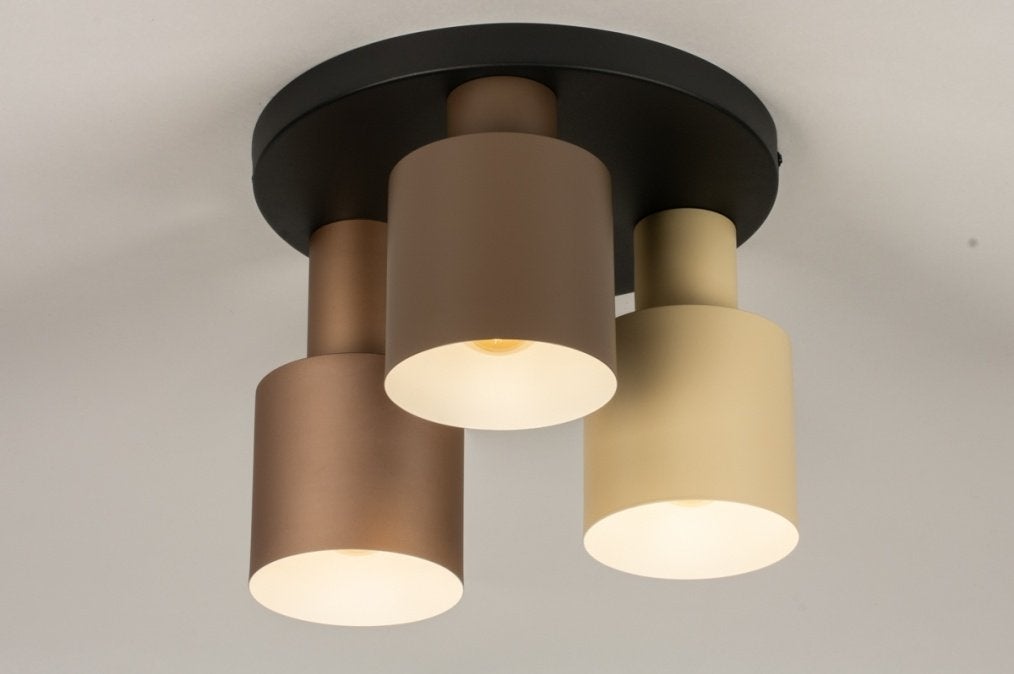 plafondlamp beige taupe bruine kokers tafel bed keuken lamp, Ophalen of Verzenden, Nieuw