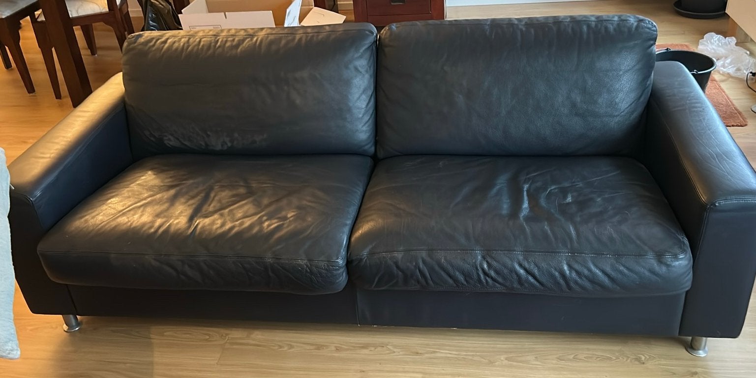2 blauwe banken, Ophalen, Gebruikt, Tweepersoons, Rechte bank
