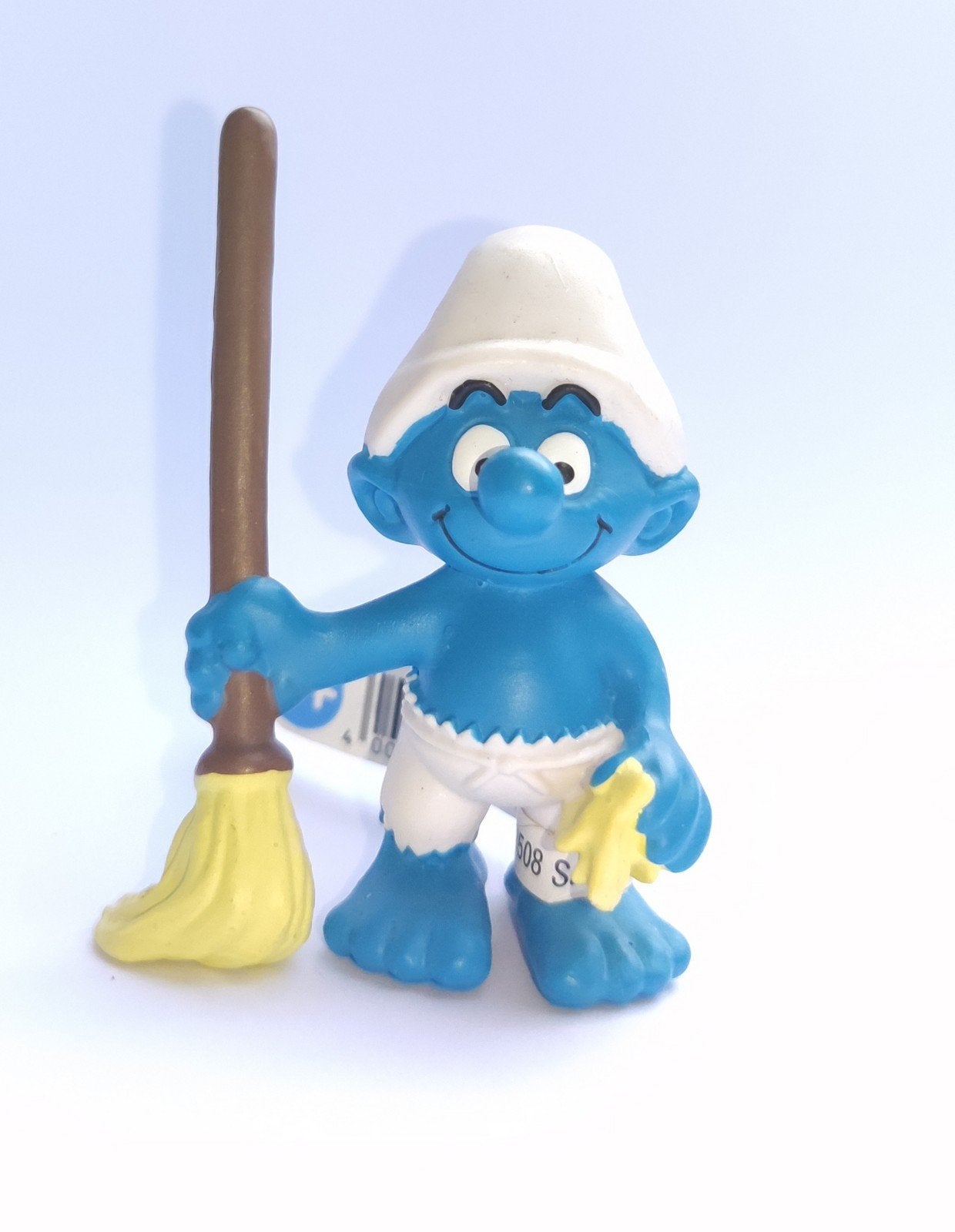 Bezem Smurf met label - Schleich Smurf, Verzamelen, Poppetjes en Figuurtjes, Ophalen of Verzenden, Zo goed als nieuw