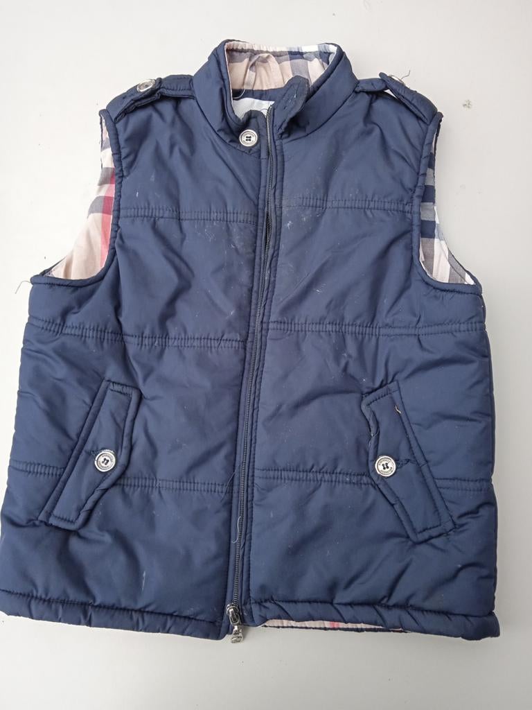 Donkerblauwe gewatteerde bodywarmer met ruitjesvoering, Maat 38/40 (M), Blauw, Ophalen of Verzenden, Onbekend
