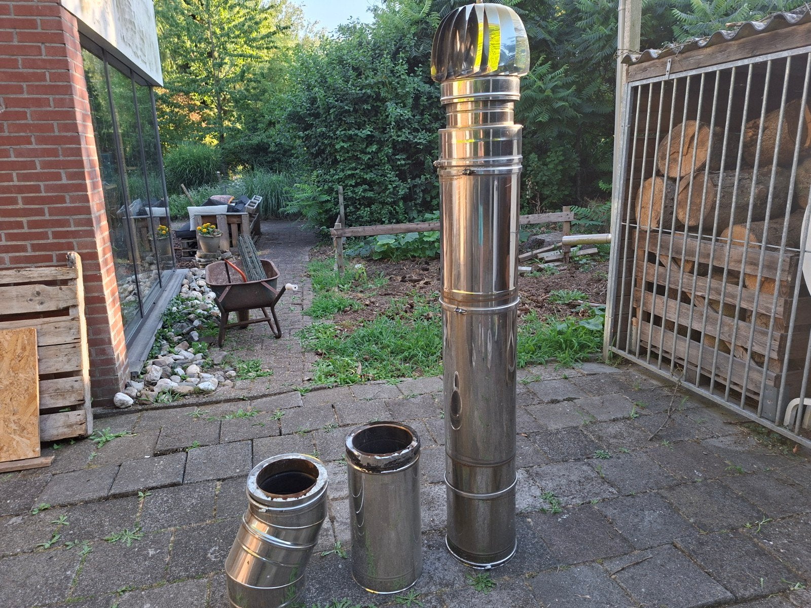 RVS Dubbelwandige Kachelpijp met Trekregelaar, Gebruikt, Kachel, Minder dan 60 cm, Ophalen of Verzenden