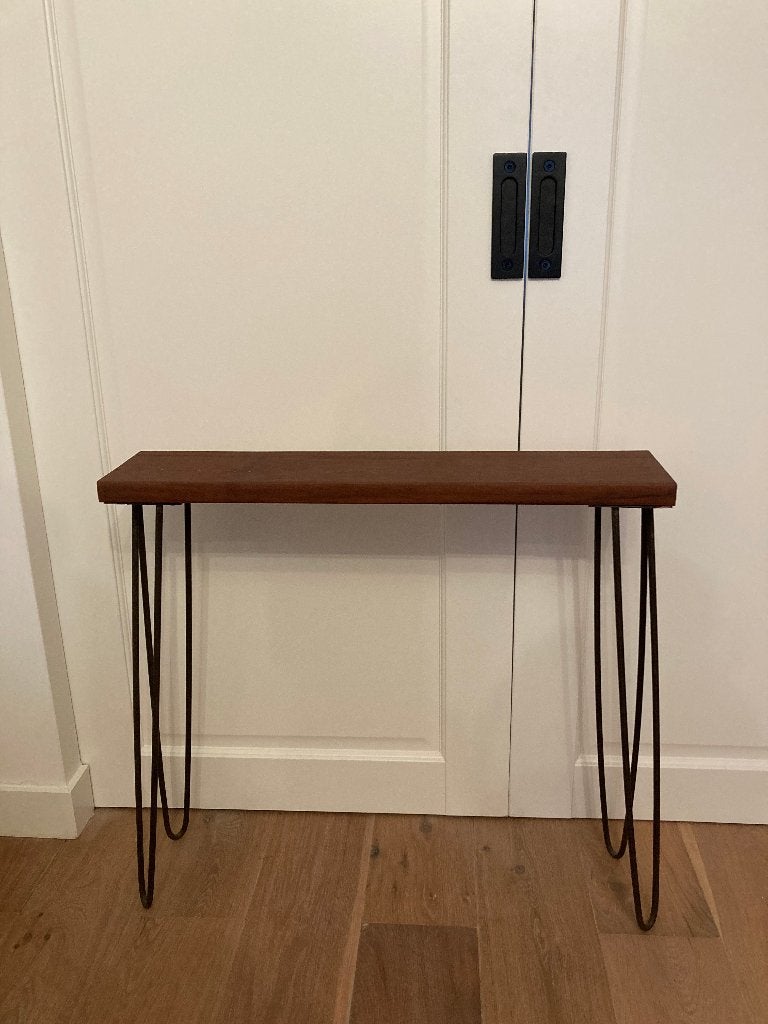 Handgemaakte Mahonie console tafel (80x18cm) met hairpin leg, Ophalen, Gebruikt, 75 cm of meer, 60 cm of meer