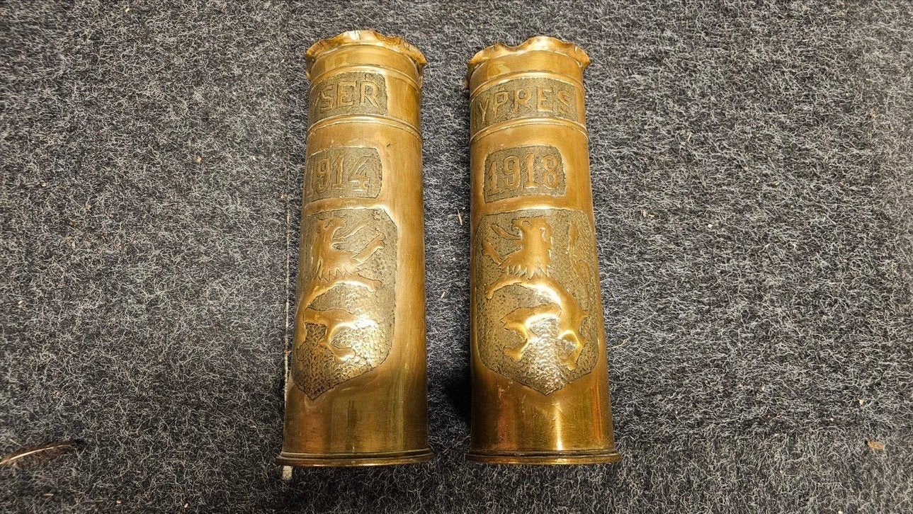 Twee WOI artilleriehulzen, 1914-1918, Yser en Ypres, Verzamelen, Militaria | Algemeen, Ophalen of Verzenden, Overige soorten, Overige gebieden