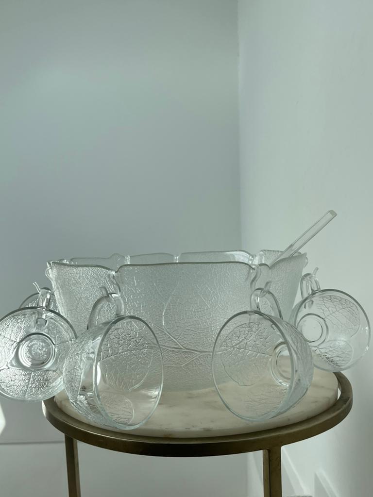 Complete Vintage Arcoroc France Fleur/Aspen punchbowlset, Huis en Inrichting, Gebruikt, Overige typen, Ophalen of Verzenden, Glas