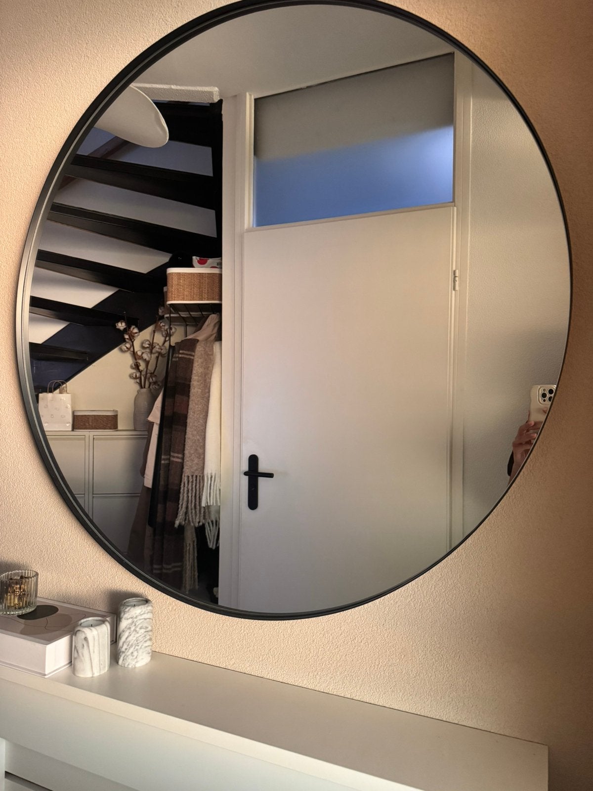 Spiegel Chloé rond zwart 100 cm, Huis en Inrichting, Woonaccessoires | Spiegels, Ophalen, Zo goed als nieuw, Rond, Minder dan 100 cm