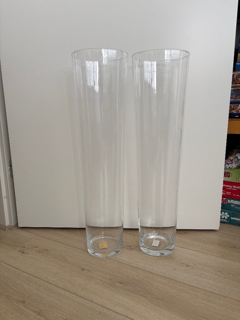 Twee hoge conische vazen, Huis en Inrichting, Woonaccessoires | Vazen, Ophalen, Overige kleuren, 70 cm, Glas