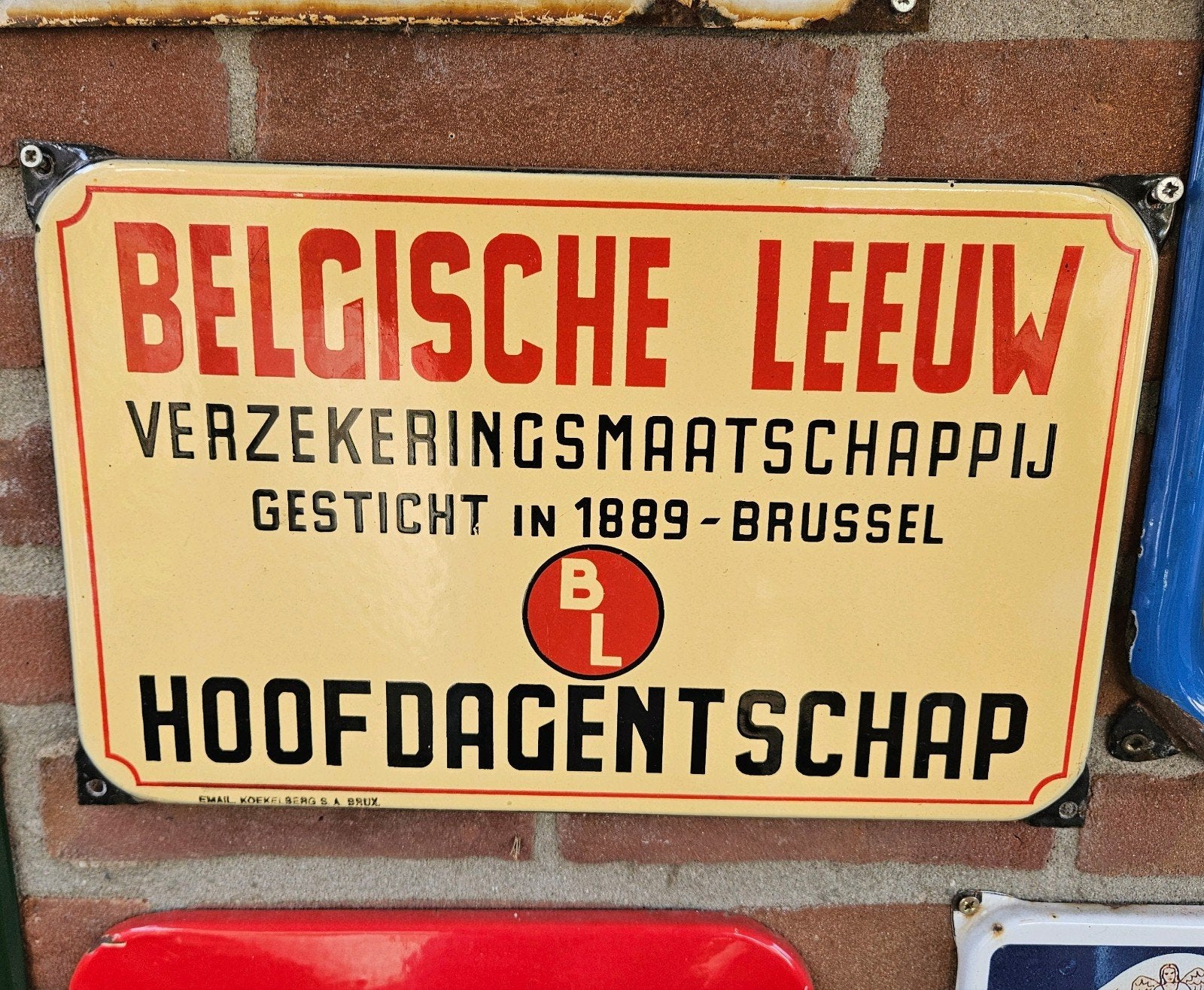 Belgische Leeuw emaille, Ophalen of Verzenden, Gebruikt, Reclamebord