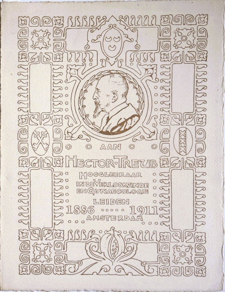 Huib Luns litho "Aan Hector Treub Hoogleeraar Verloskunde", Ophalen, Lithografie, Portret en Figuren, Origineel