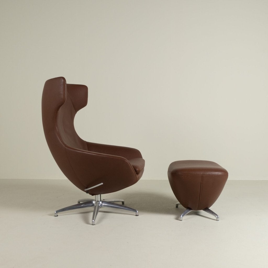 Leolux Caruzzo Plus Fauteuil Bruin Leer + Hocker, Huis en Inrichting, Leolux, Zo goed als nieuw, Niet ingevuld, Niet ingevuld