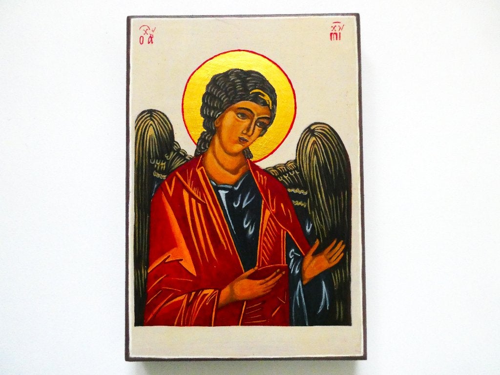 Handbeschilderd Icoon van Engel Gabriël, Antiek en Kunst, Antiek | Religie, Ophalen of Verzenden