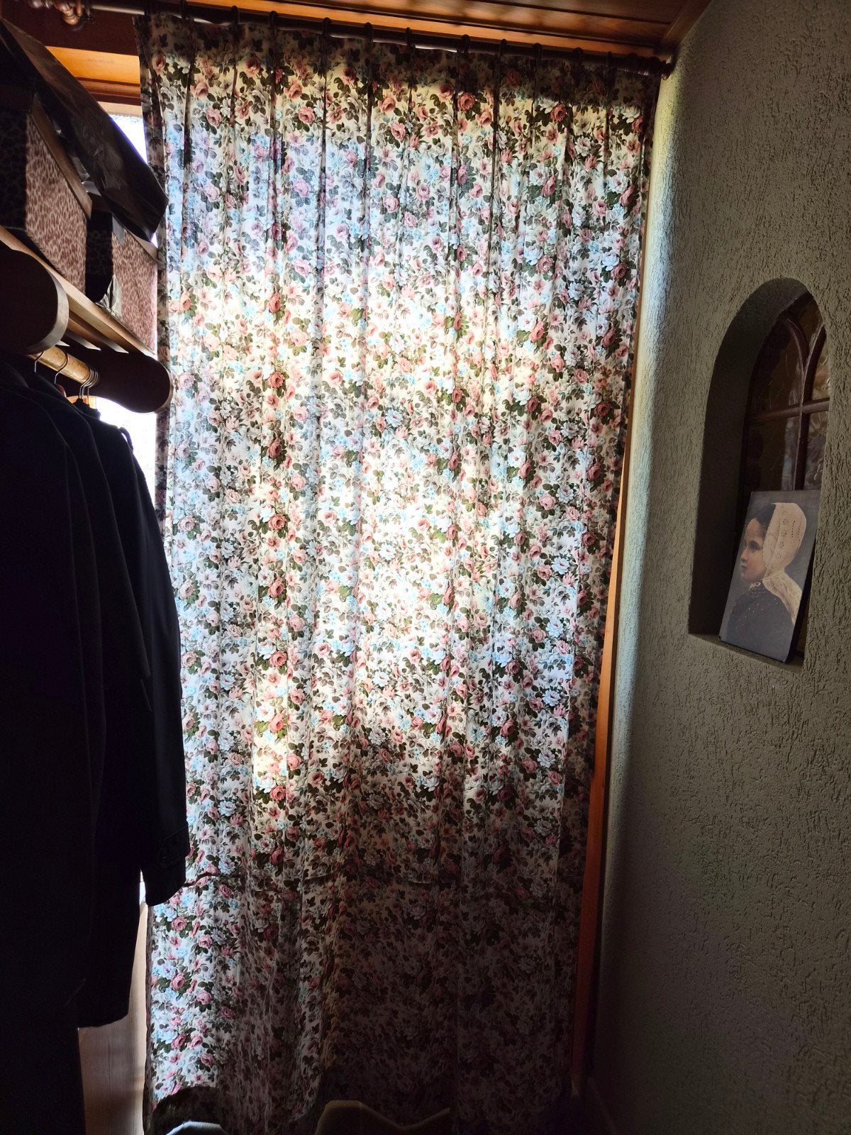 Bloemenprint Gordijn - Vintage Stijl, Gebruikt, Overige merken, Blauw, Lichtdoorlatend