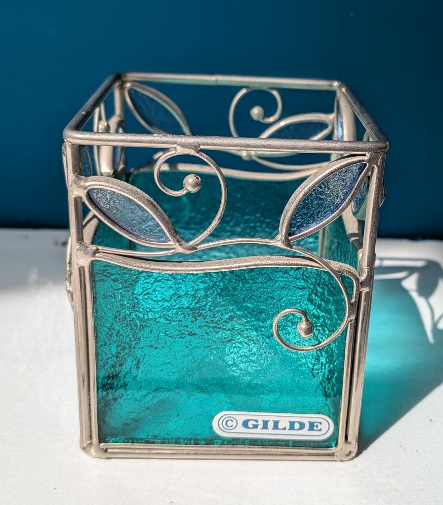 GILDE waxinelichthouder Tiffany stijl groen glas, 9 cm, Overige merken, Waxinelichthouder, Ophalen of Verzenden